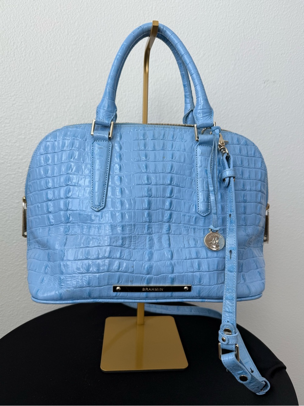 Brahmin Sky Blue Croc-Embossed Satchel